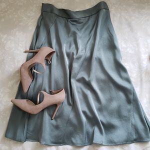 Teal Turquoise Satin Midi Skirt